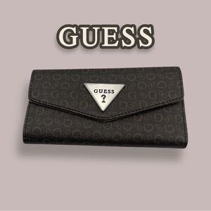 Guess Brown Logo Trifold Slim Wallet Silver